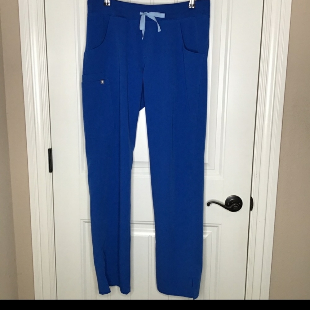 Figs Kade Cargo Scrub Pants in Royal Blue.